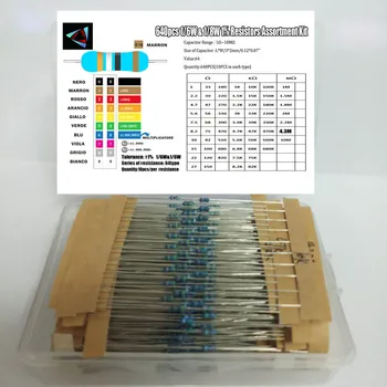 64 Werte 1R - 10MR 1/8W 1% 0,125 W Metall Film Widerstände Assorted Kit Set (640 Stück)