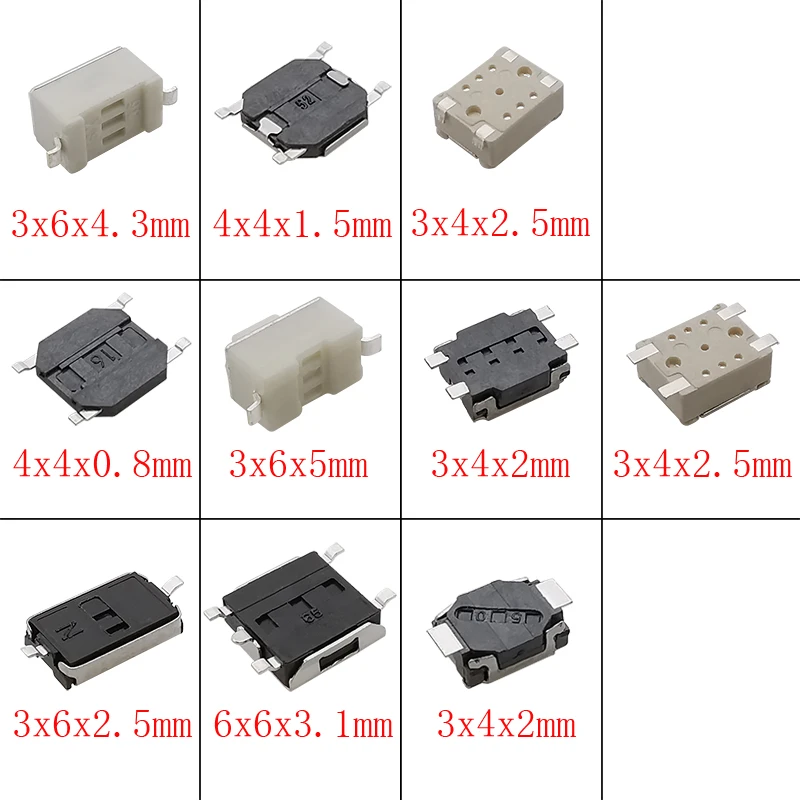 Schachtel 10-Typ Micro Tactile Push Button Switch Auto (250 Stück) – Bild 5