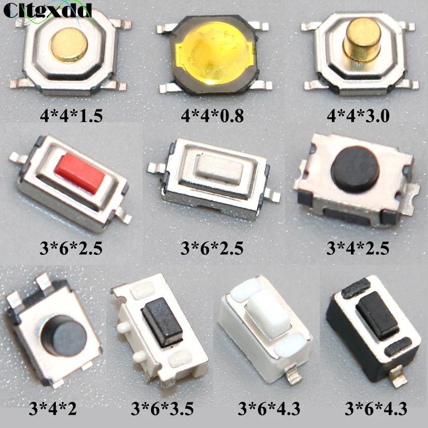 SMD 2 4 Pin 3x4mm 3x6mm 4x4mm Tactile Tact push Button Micro Schalter 3*4*2,5 3*6*4,3 3*6*2,5 (10 Stück)