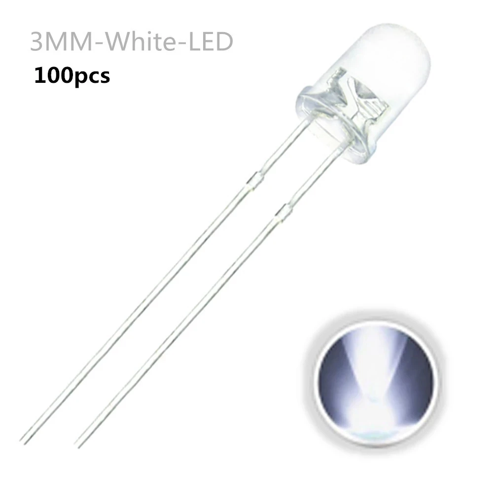 3 mm LED-Dioden, 3 mm, sortiertes Kit, Weiß, Grün, Rot (100 Stück) – Bild 3