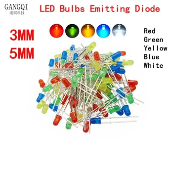 3 mm 5 mm F3 F5 LED Rot Gelb Blau Grün Weiß DIP LED Perlen Diode (100 Stück)