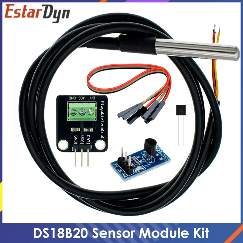 DS18B20 Temperatursensor-Modul-Kit Wasserdichtes 100CM Digitales Sensorkabel Edelstahl-Sonde Anschlussadapter