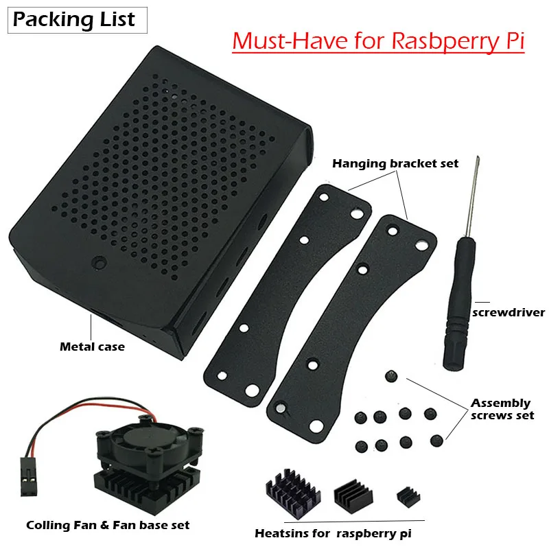 Raspberry Pi 4 Modell B Aluminiumgehäuse mit Lüfter-Kühlkörper-Kit, Metallgehäuse mit integriertem Lüfter