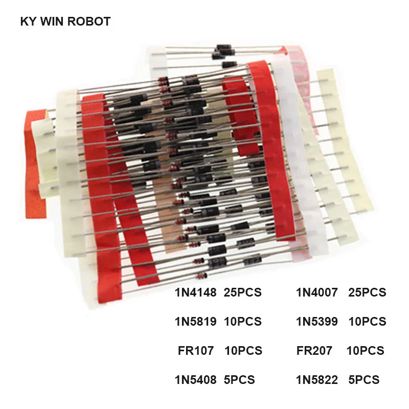 1N4148 1N4007 1N5819 1N5399 1N5408 1N5822 FR107 FR207 8 werte = 100 stücke Elektronische Komponenten Paket