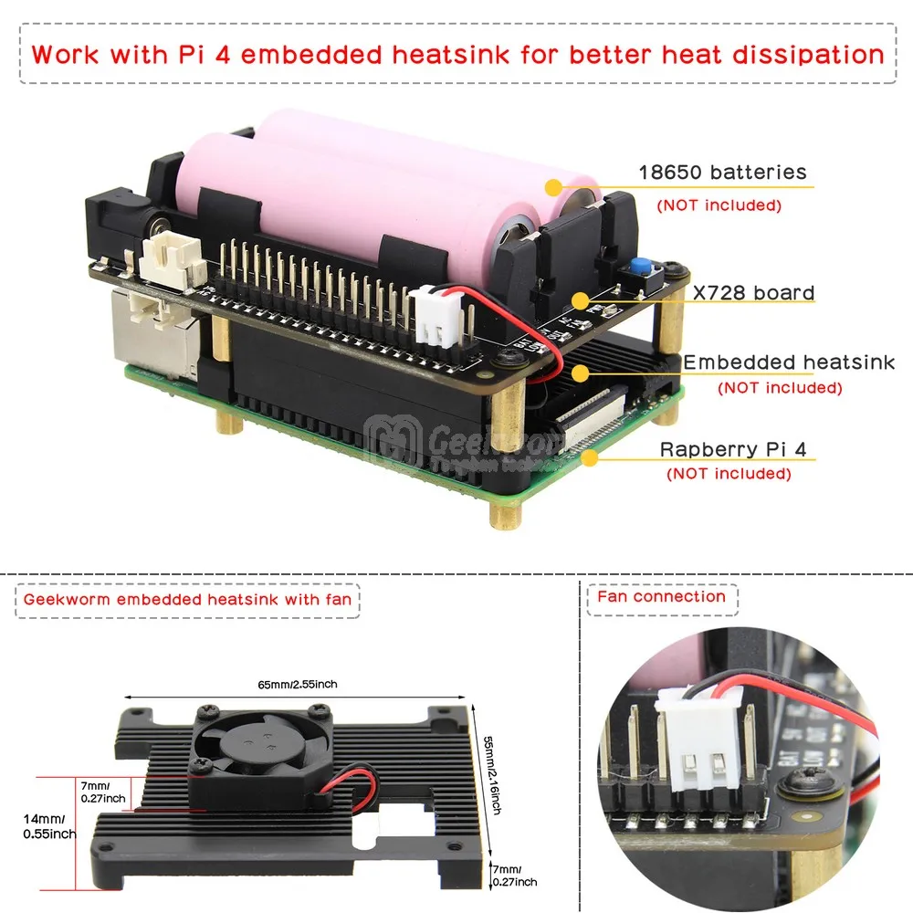 Raspberry Pi USV HAT, X728 V2.5 Power Mangement Board für Raspberry Pi – Bild 5
