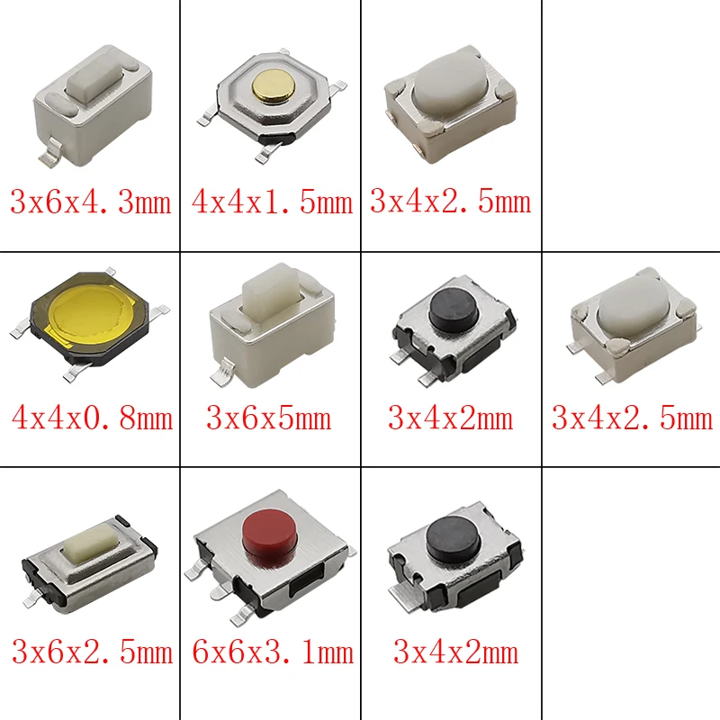 Schachtel 10-Typ Micro Tactile Push Button Switch Auto (250 Stück) – Bild 3