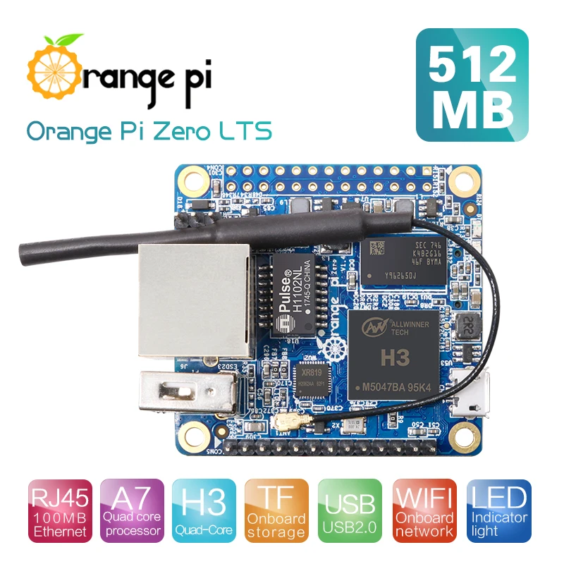 Orange Pi Zero LTS 512MB H3 Quad-Core, Open-Source Einplatinencomputer, Läuft mit Android 4.4, Ubuntu, Debian