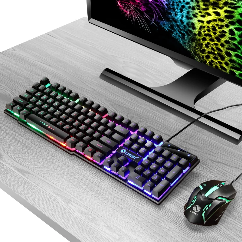 USB-kabelgebundenes Gaming-Tastatur-Maus-Set, PC, Regenbogenfarben – Bild 5