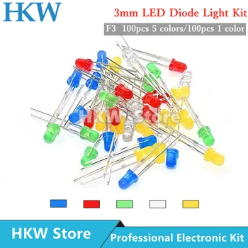 3mm LED-Diode 3mm Assorted Kit Weiß Grün Rot Blau Gelb Warm weiß DIY Licht Emittierende dioden F3 (100 Stück)