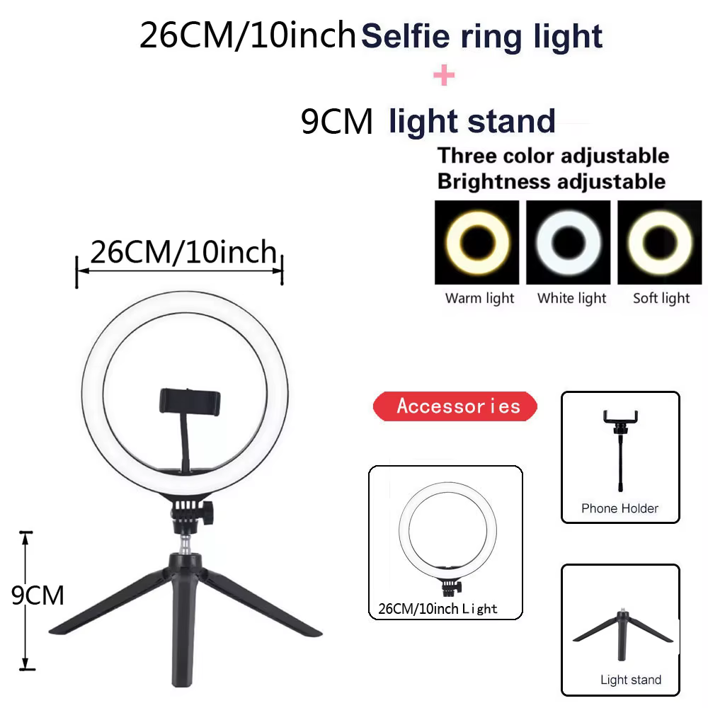 26 33 cm Videoleuchten, dimmbares Licht, Selfie-LED-Ringlicht, USB-Ringbeleuchtungslampe mit Stativ, um