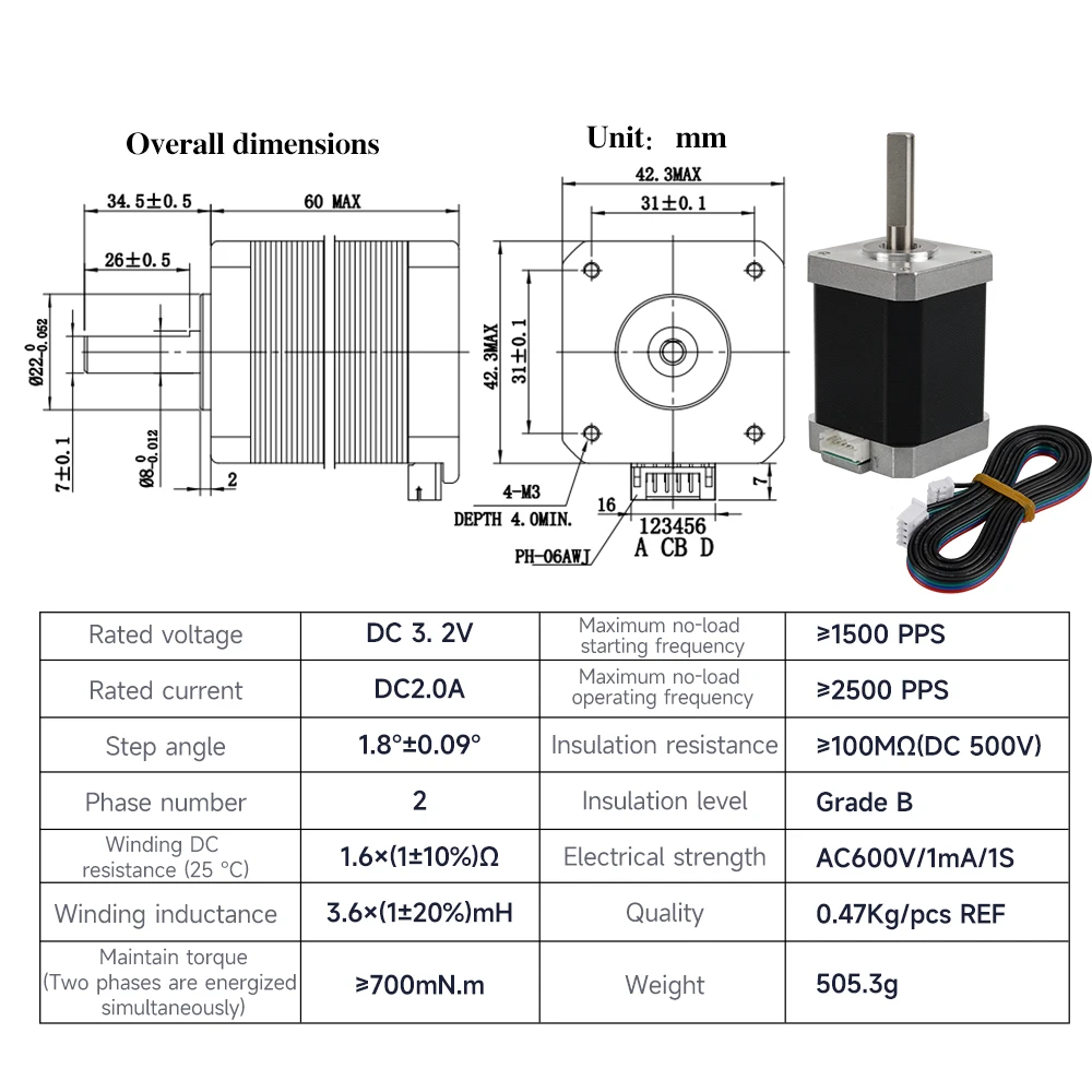 Nema 17 Schrittmotor 23/34/40/47/48/60mm 2-Phasen Hybrid 1,5A 42 – Bild 3