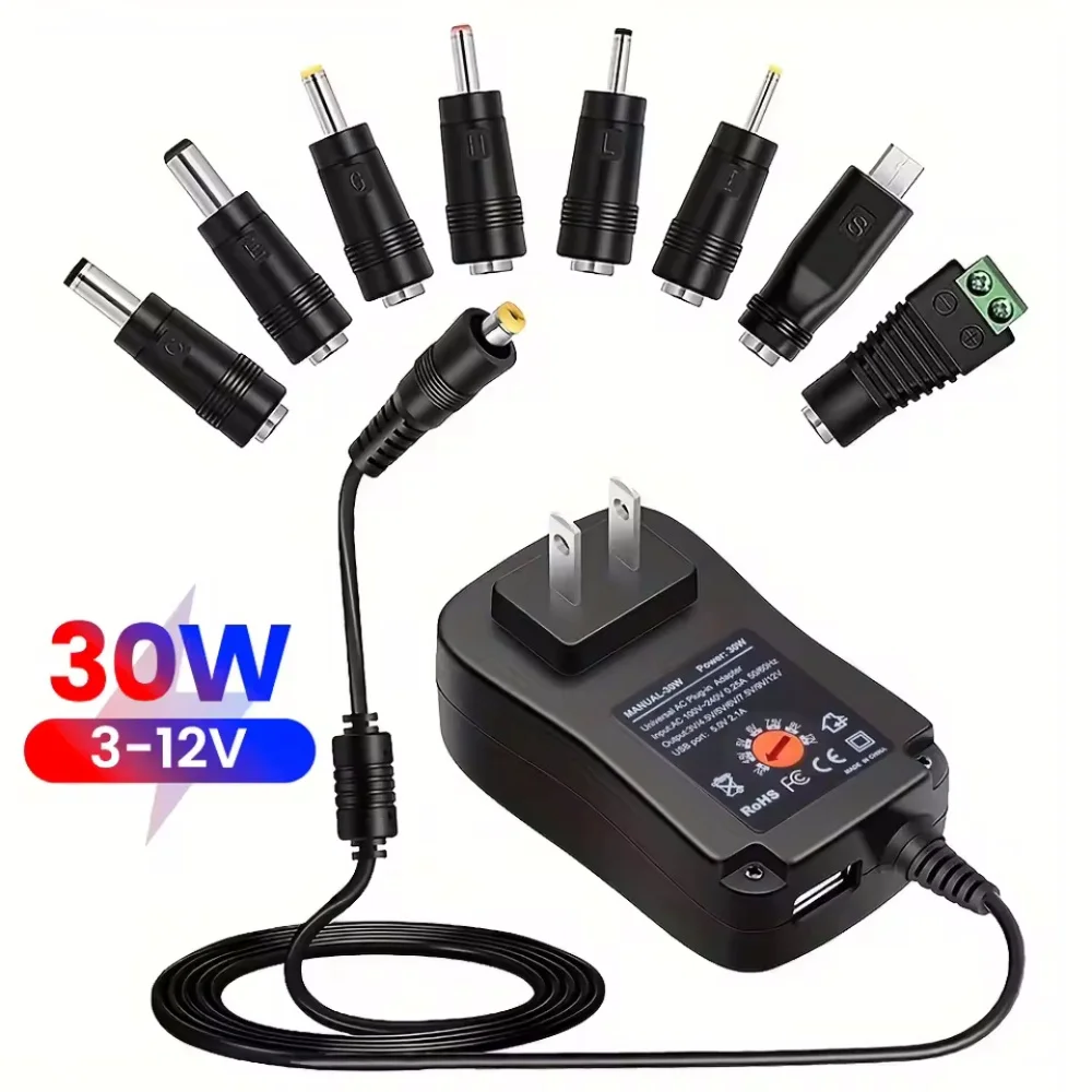 DC 3V 4,5V 5V 6V 7,5V 9V 12V 30W Adapter US EU UK AU Einstellbare Netzteile USB 2.1A Universal Ladegerät