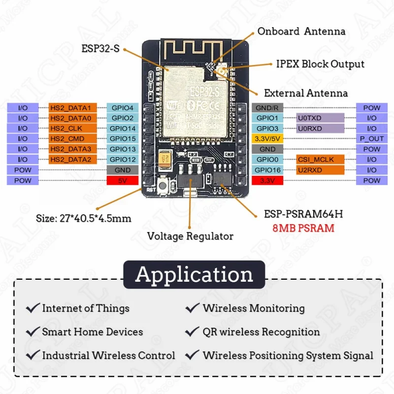 ESP32-CAM mit OV2640 Kameramodul-Kit 8MB PSRAM 2,4G WLAN 3dBi Antenne – Bild 3