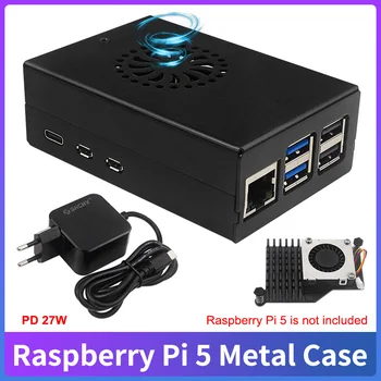 Raspberry Pi 5, Metallgehäuse, schwarzes Metallgehäuse, kompatibel mit Active Cooler, optionales