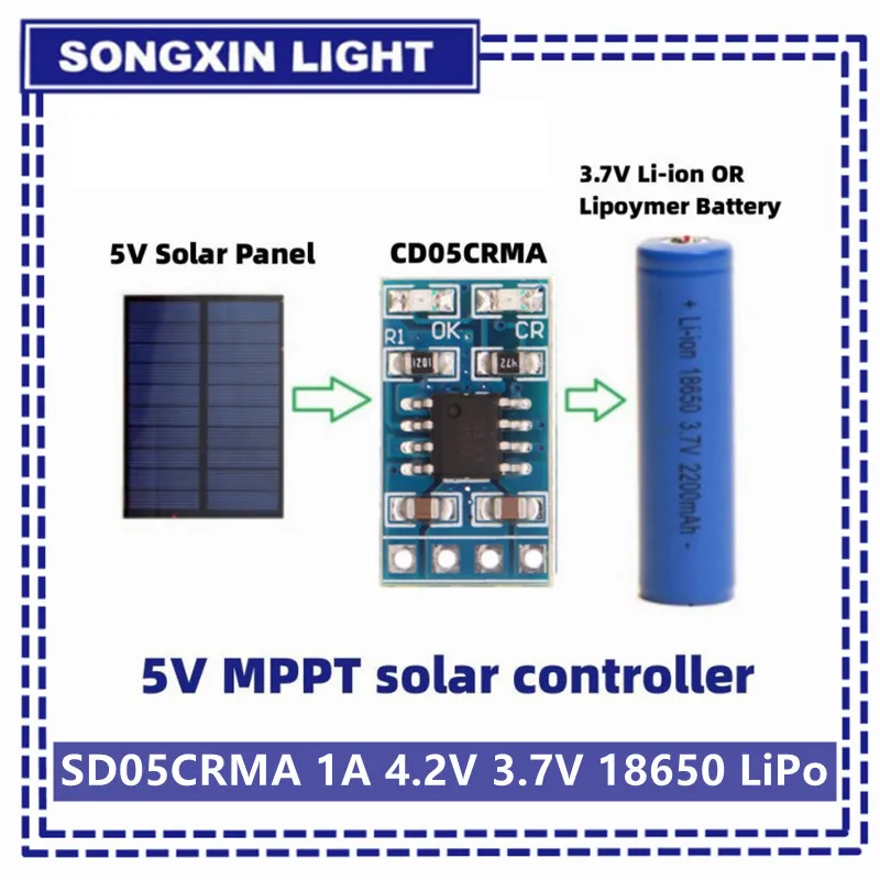 MPPT Solarladeregler 1 A 4,2 V 3,7 V 18650 LiPo Li-Ion Lithium Batterie Ladegerät Modul SD05CRMA Solarpanel