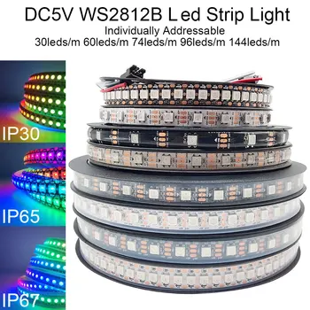 5V WS2812B LED-Streifenlicht 30/60/74/96/144LEDs/m Schwarz/Weiß PCB WS2812 Individuell adressierbares