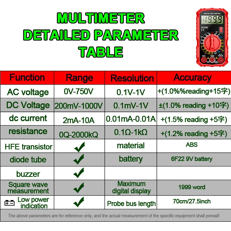 Digital Multimeter AC/DC Strom Meter Spannung Widerstand Meter Elektriker LCD Hintergrundbeleuchtung Ohm