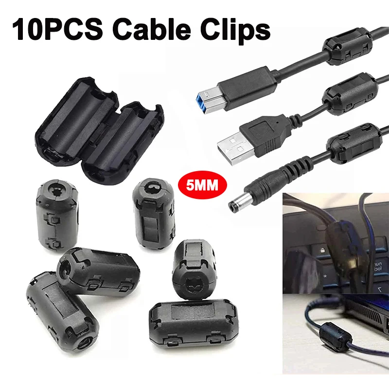 5MM Ferrit Kern Clip Ferrit EMI Filter Kabel Clip Noise Suppression Filter Clip Schwarz (10 Stück)