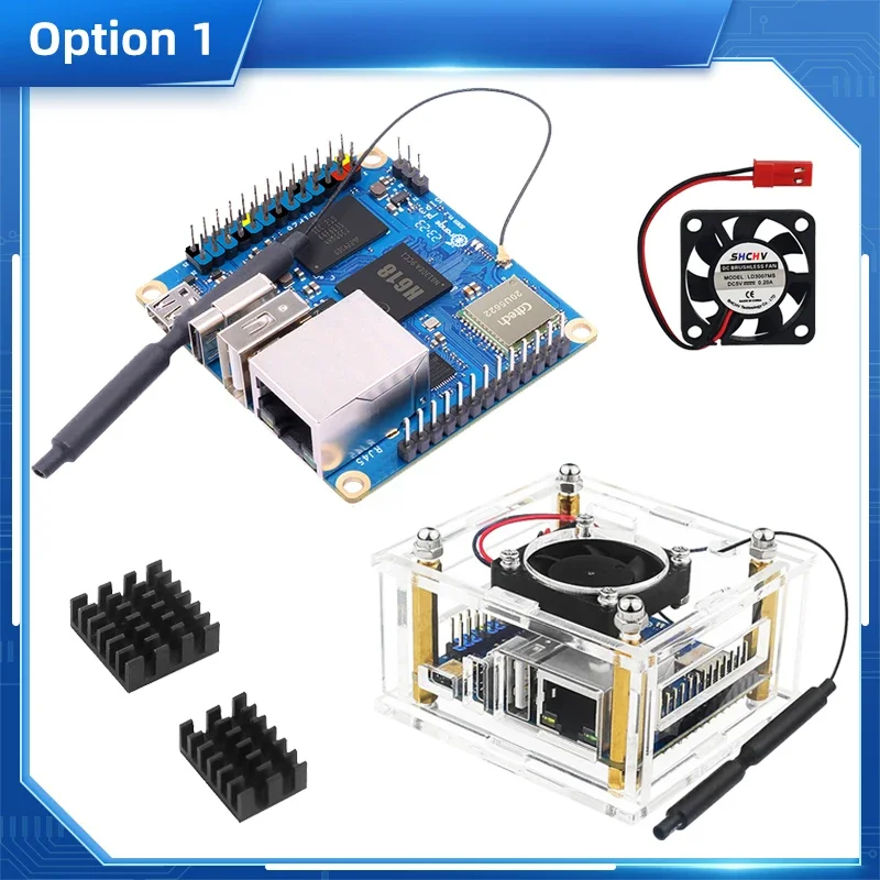 Orange Pi Zero 3 Entwicklungsboard Allwinner H618 WiFi5 BT5.0 1 2 4 GB RAM Acrylgehäuse Lüfter Kühlkörper