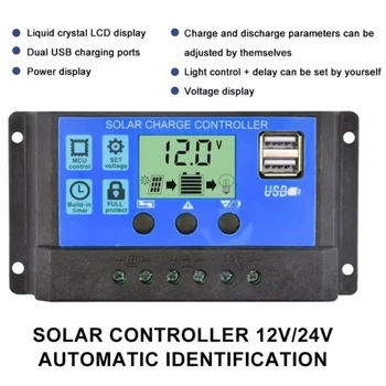 Solar laderegler, PV-Regler für Photovoltaik module, Lastent lader, Auto-LCD, Dual-USB, 5-V-Ausgang, 12V, 24V
