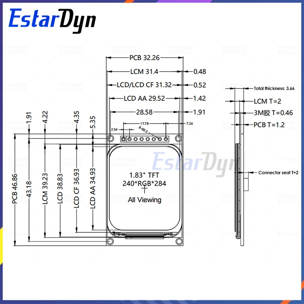 1,83 Zoll ST7789 TFT LCD-Display 240x284 Auflösung Farbbildschirm – Bild 6