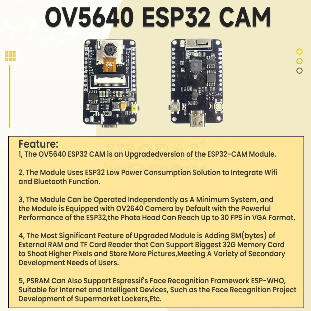 ESP32CAM Kameramodul OV5640 Kit 2,4 GHz WLAN und Bluetooth – Bild 4