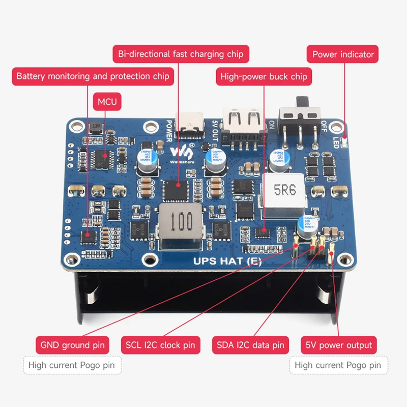 Raspberry Pi 5 UPS HAT (E) 5V 6A Ausgang Typ-C Bidirektionales – Bild 6