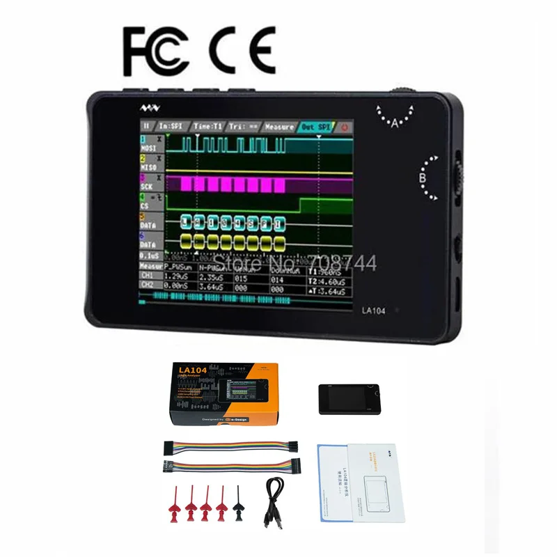 LA104 Mini DSO Digitaler Logikanalysator, 2,8-Zoll-Bildschirm, 4 Kanäle, Oszilloskop, SPI IIC UART