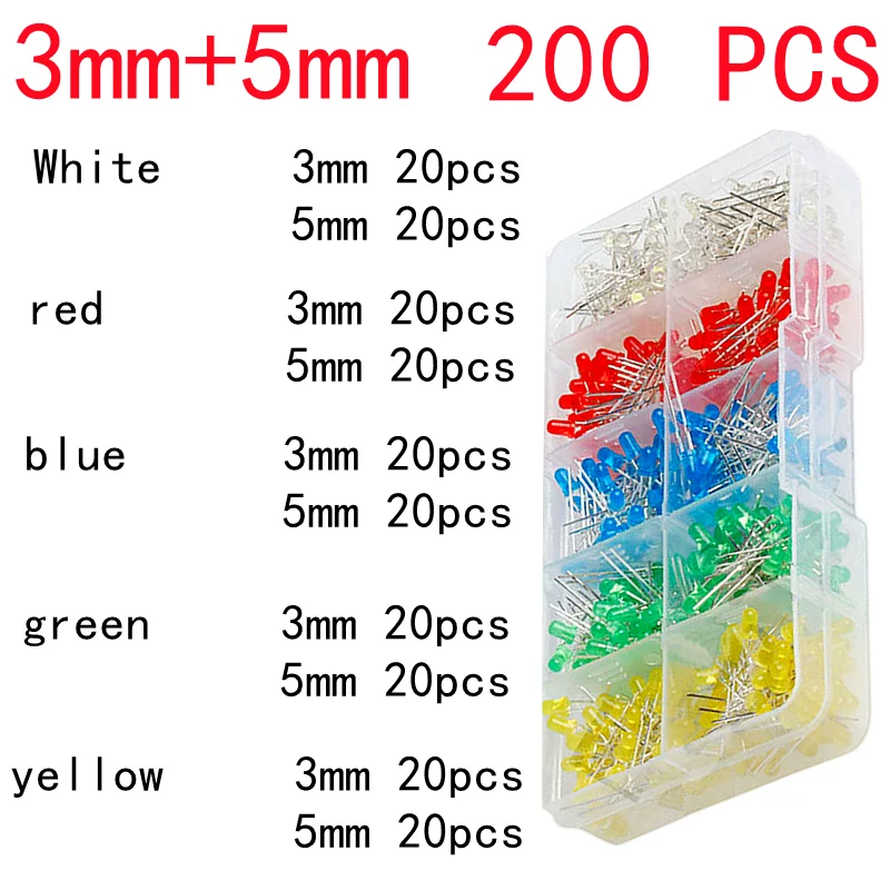 3mm 5mm,LED Dioden Assorted Kit, Weiß Grün Rot Blau Gelb, LED Licht Emittierende Diode Elektronische Kit
