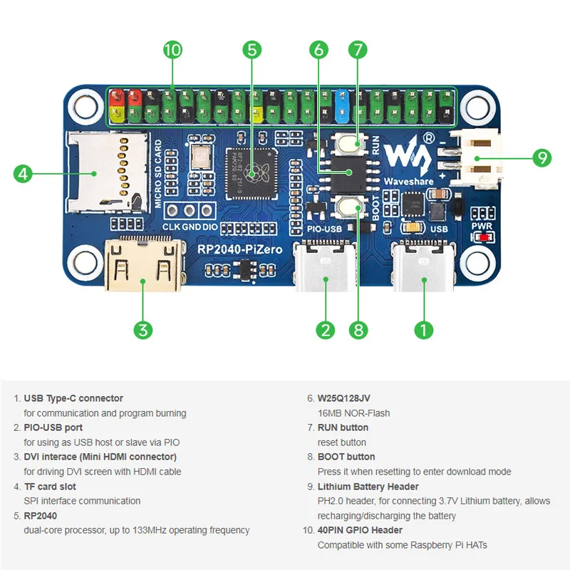 RP2040-Pi Null Entwicklung Board 16 MB Flash Typ-C GPIO Mini – Bild 5