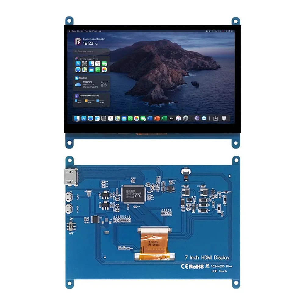 7 Zoll Raspberry Pi 4/3/2/B/B+/A+ Monitor 1024x600 IPS 5-Punkte – Bild 2