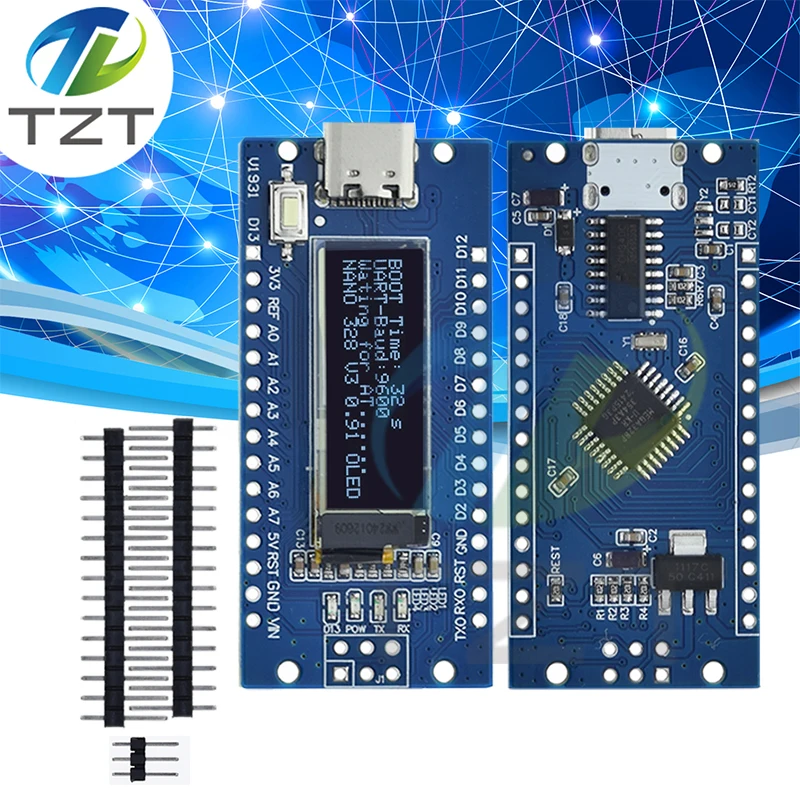 Nano V3.0 0,91 Zoll Oled-Display Atmega328P Ch340C Integrierte 128*32 Auflösung Iic I2C kompatibel für Arduino