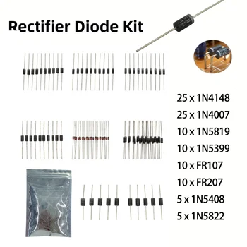 Gleichrichter-Dioden-Sortiment, 8 Arten DIY Elektronische Komponenten 1N4148 1N4007 FR107 FR207 (100 Stück)