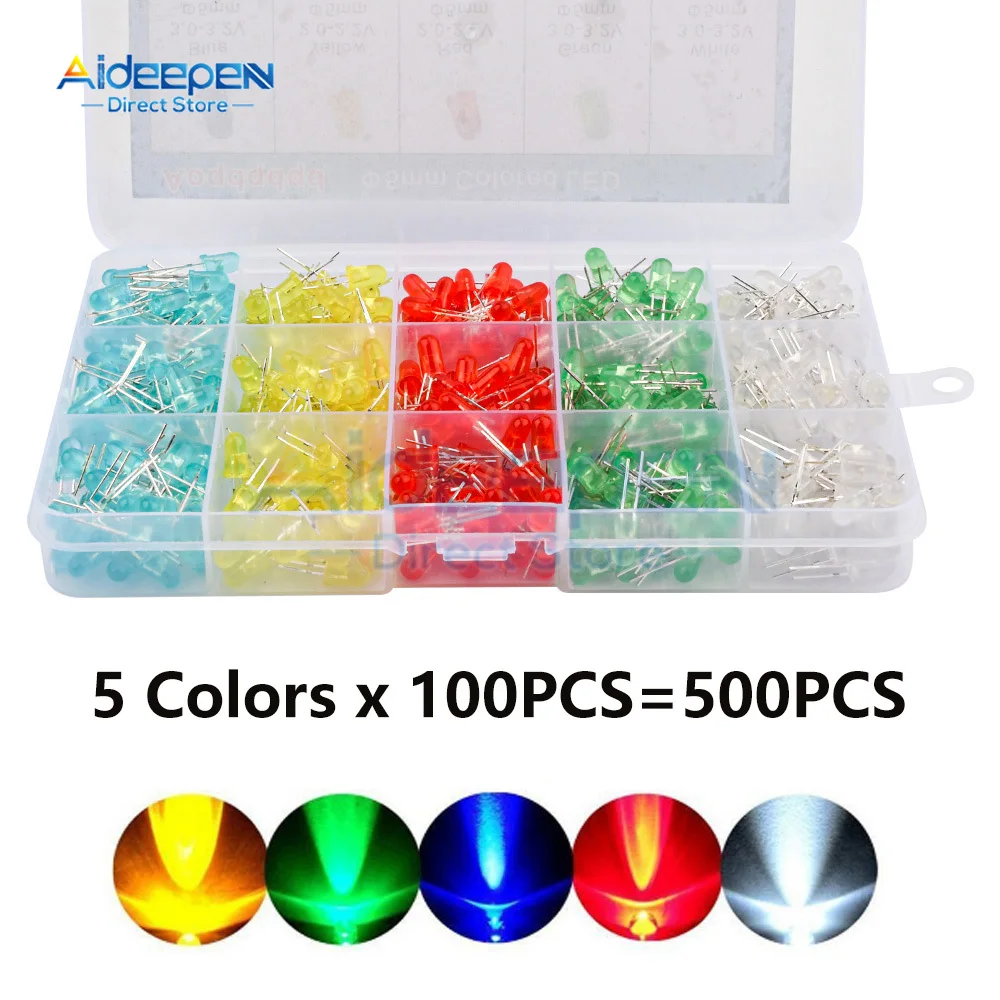 5 mm LED-Dioden-Sortiment-Set, weiß, grün, rot, blau (500 Stück) – Bild 2