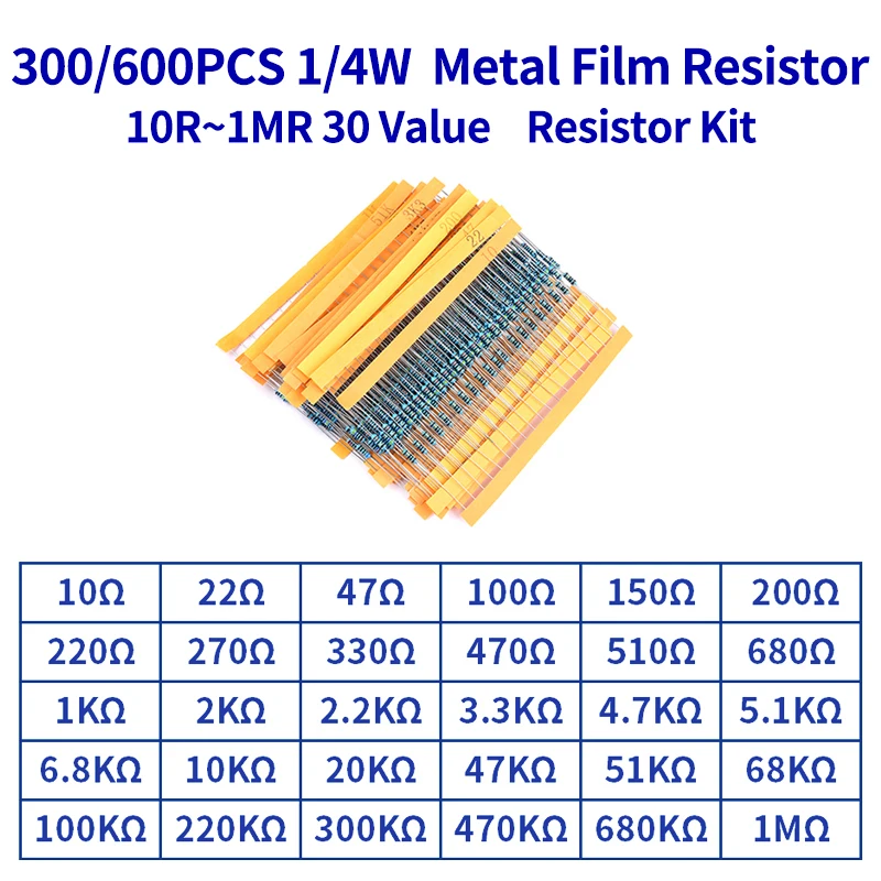 30 Arten 1/4 W Widerstand 1% Metall Film Widerstand Pack (600 Stück) – Bild 2