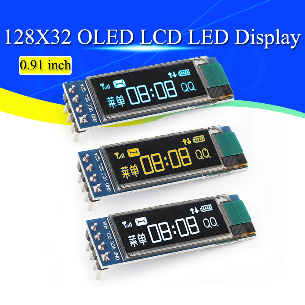 SSD1306 0,91-Zoll-OLED-Anzeigemodul, 1-10 Stück, 128x32, weiß/blau – Bild 3