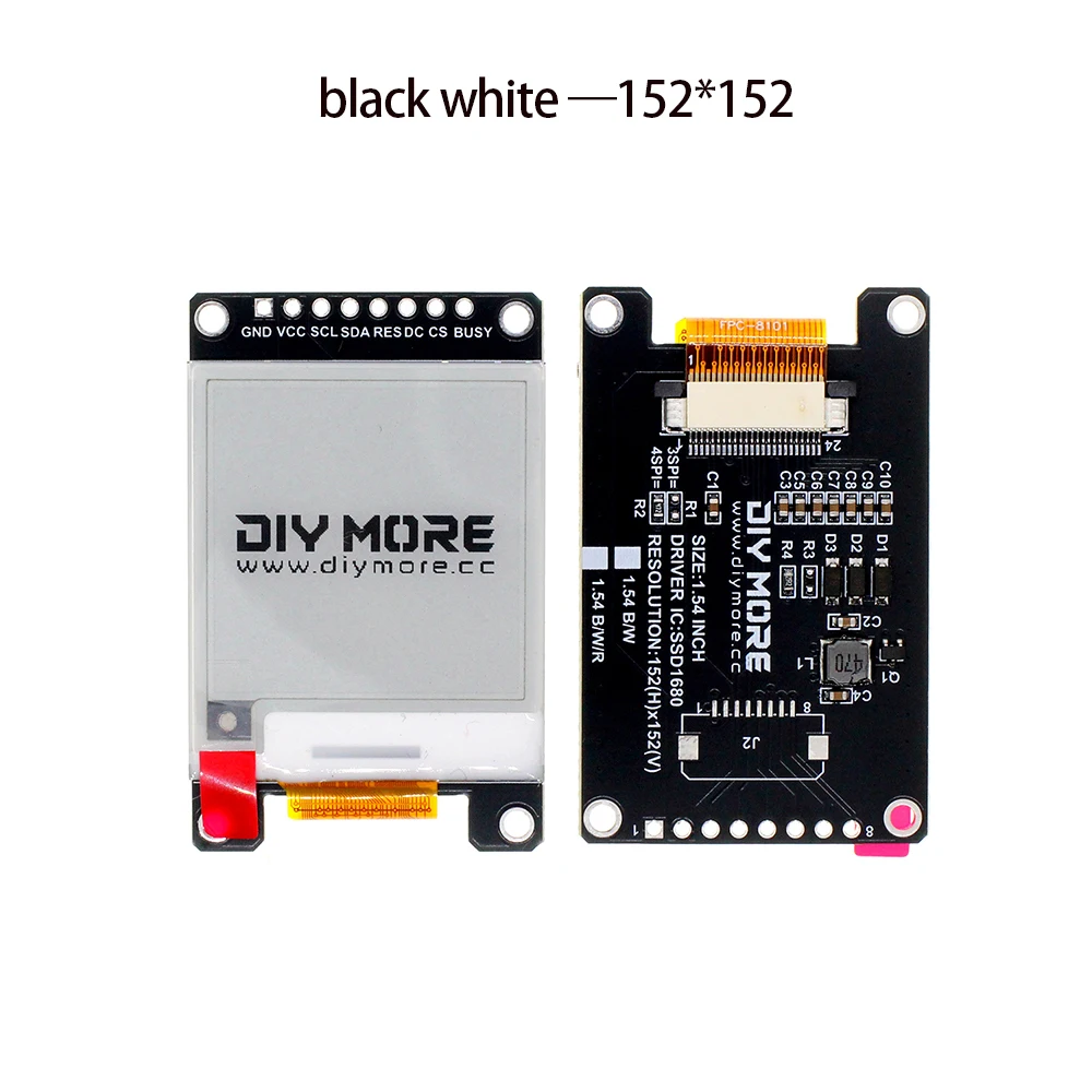 E-Ink E-Paper-Bildschirm E-Paper-Display-Modul 128x296 152*152 SSD1680Z SPI DC2.2‑3.7V Schwarz-Weiß/Vierfarbig