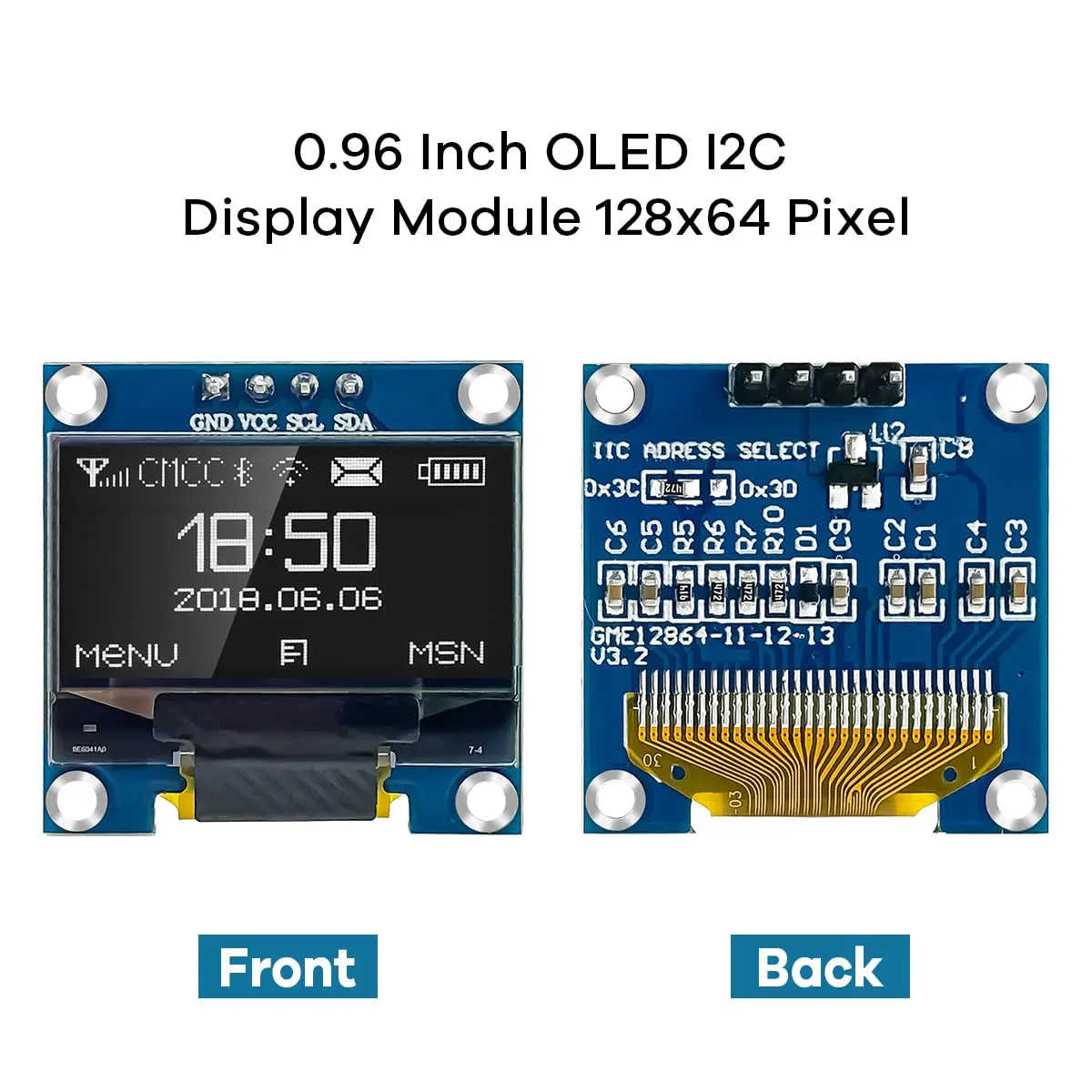 0,96 Zoll OLED I2C IIC Displaymodul 12864 128x64 Pixel SSD1306 Mini Selbstleuchtendes OLED-Bildschirm-Board
