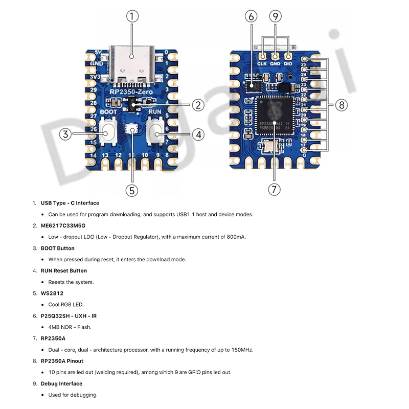 RP2350-Zero Raspberry Pi Pico 2 Mikrocontroller Embedded Development Board mit Type-C-Schnittstelle