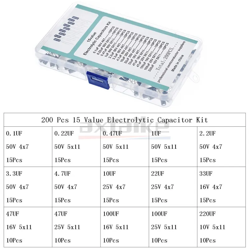 16V 25V 50V 0,1uF - 1000uF Aluminium-Elektrolytkondensator-Sortiment-S – Bild 3
