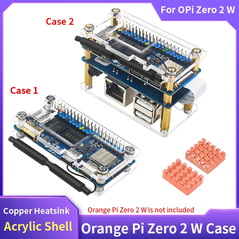 Orange Pi Zero 2 W Acrylgehäuse, transparente Schale, Schutzhülle, optionaler Kupfer-Kühlkörper