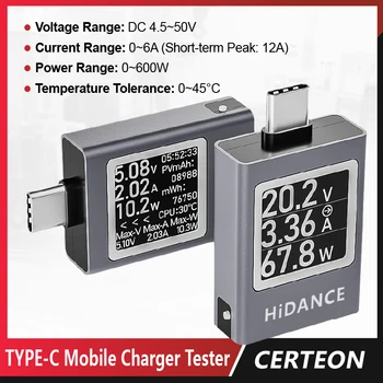 USB C Tester PD31 Leistungsmessgerät Typ C Spannungsstrommesser bis 240W 600W 12A Digitalanzeige PD