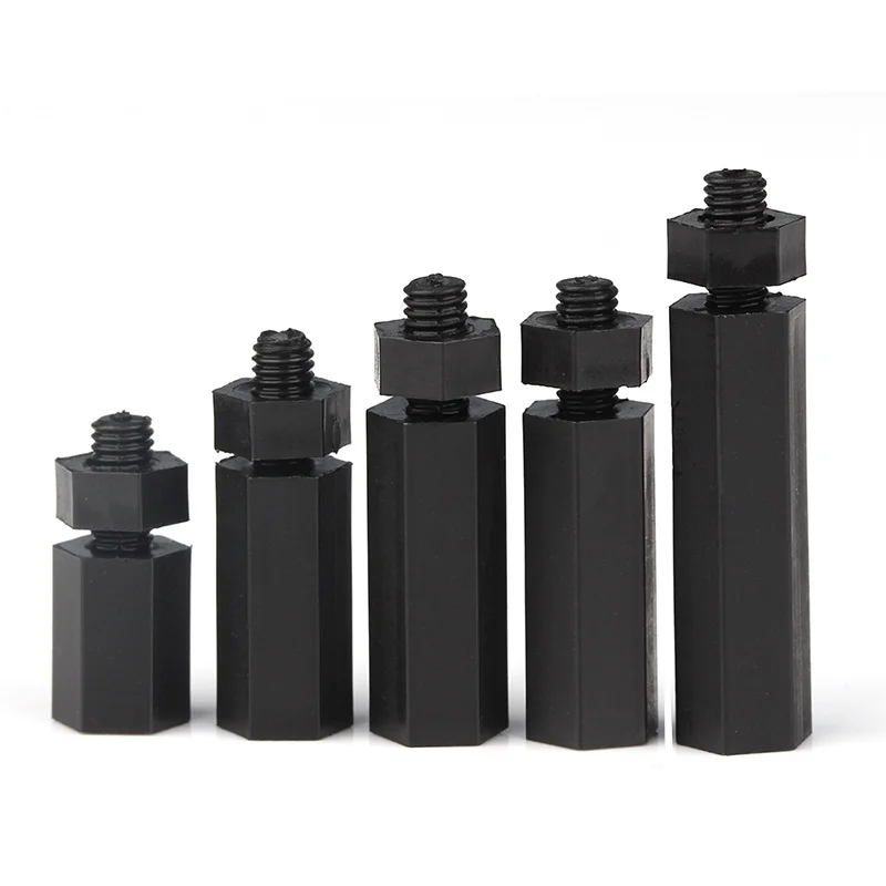 M2 M2.5 M3 M4 M5 M6*l+6/7/8mm Schwarze Nylon Männlich-zu-Weiblich – Bild 6
