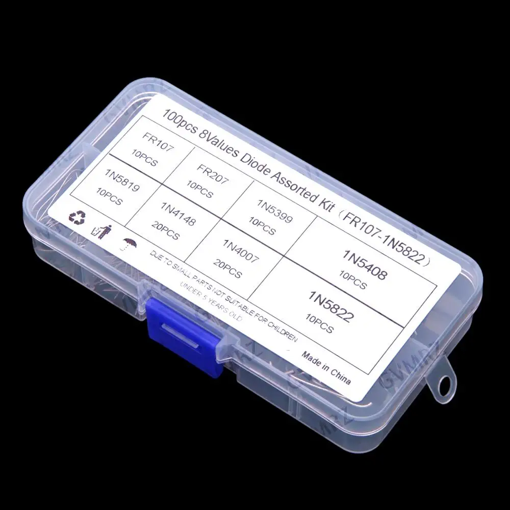 8Values FR107 FR207 1N5399 1N5408 100 Stück Dioden-Sortiment-Kit 1N5819 1N4148 1N4007 1N5822 Kit 1N5819 1N4148