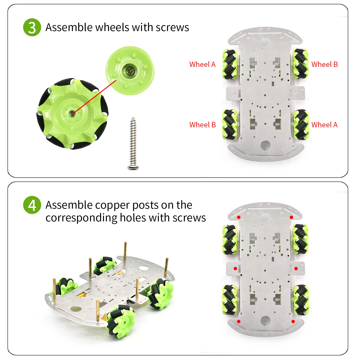 Keyestudio 4WD Mecanum-Rad Smart Roboter-Auto Aluminium-Chassis-Kit – Bild 6