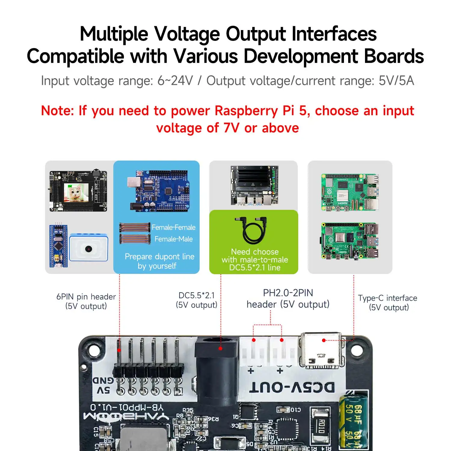 Raspberry Pi 5 Netzteil-Erweiterungsplatine, unterstützt 6-24 V – Bild 4