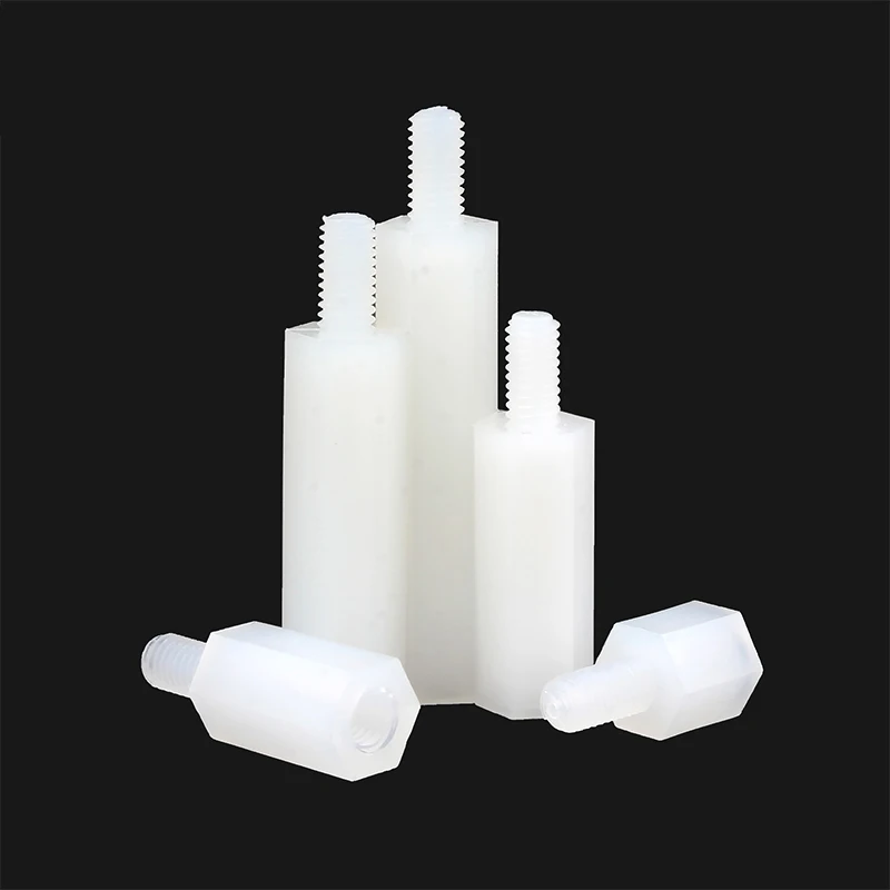 Stecker-Buchse-Abstandshalter aus weißem/schwarzem PCB-Nylon, M2, M2,5, M3, M4*L+6, Säulen-Abstandsschrauben