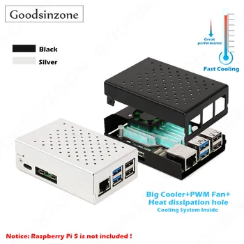 Himbeer Pi 5 Aluminium gehäuse mit PWM-Lüfter Kühlkörper-Kit, Kühlsystem Shell Metall kühler für Raspberri Pi5