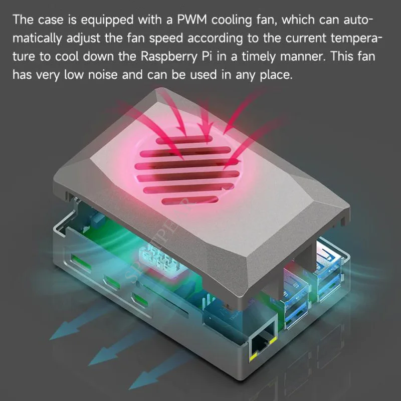 Raspberry Pi 5 ABS Silver-Shadow Case Kühl-PWM-Lüfter für Pi5 Besser – Bild 4