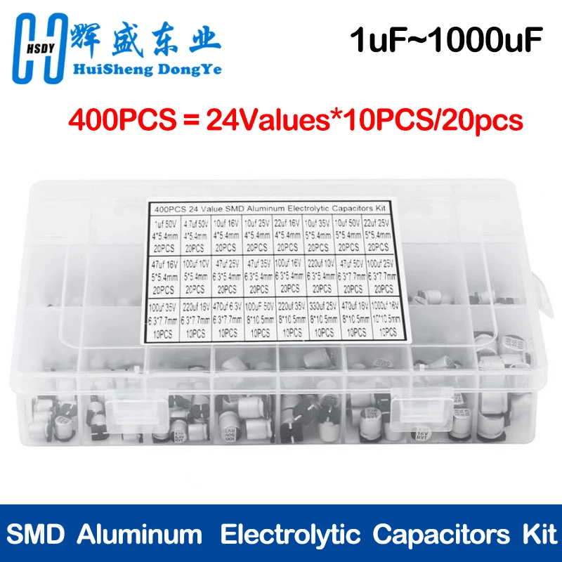 Aluminium-Elektrolytkondensatoren SMD-Sortiment-Kit 400 Stück 24 Werte – Bild 6